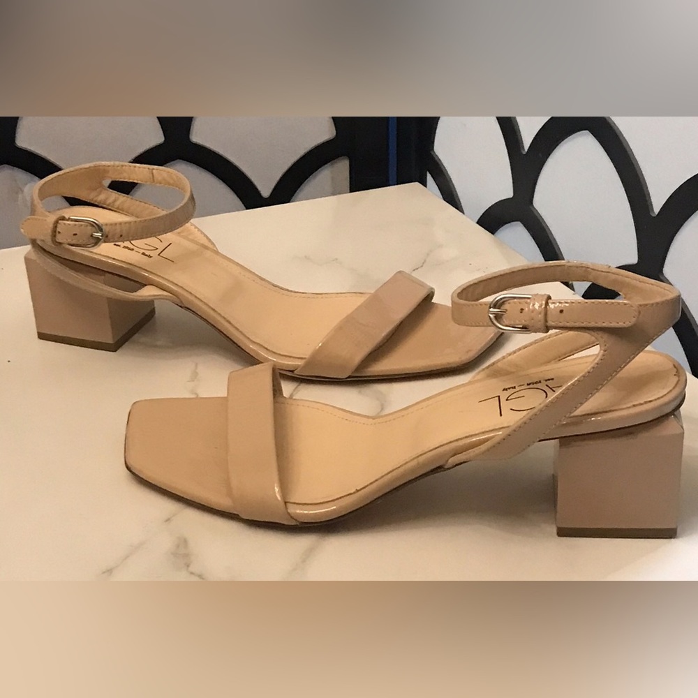 Agl Nude Beige Block Heel Sandals with Ankle Strap
